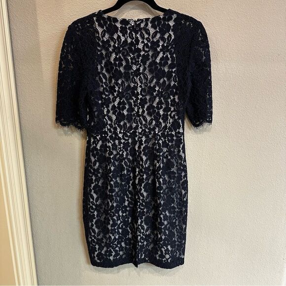 LK Bennett | 6 | Lavinie navy Floral Lace Overlay sheath Dress - Picture 2 of 7